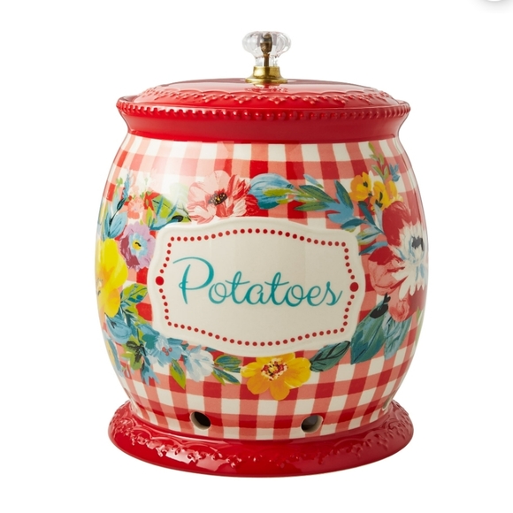 New Arrival 2023 Pioneer Woman Sweet Romance Red Gingham Potatoe Keeper - Picture 2 of 6